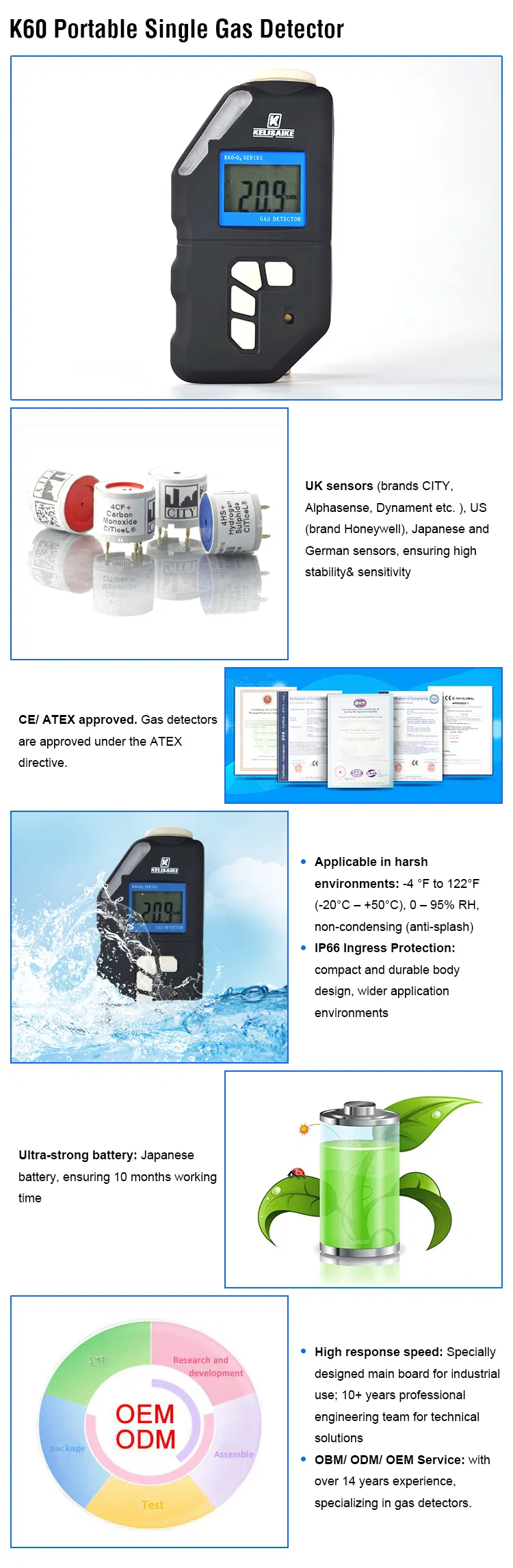 Ce Approved Personal Use Portable Protective Equipment O2 Gas Detector