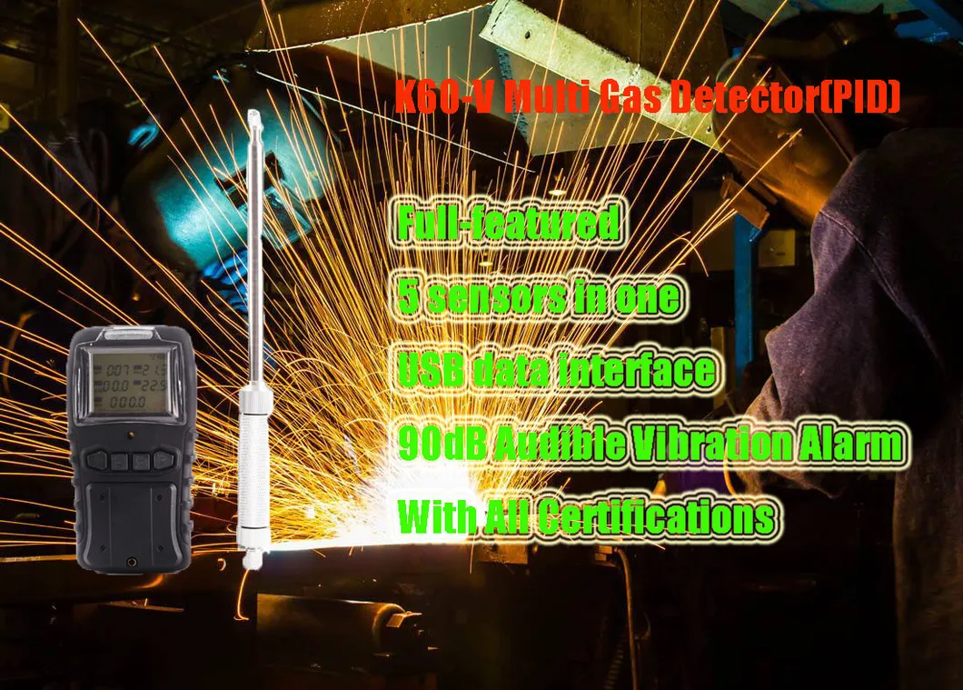 K60 Portable Multi 5 in 1 Gas Detector with Diffusing Sampling