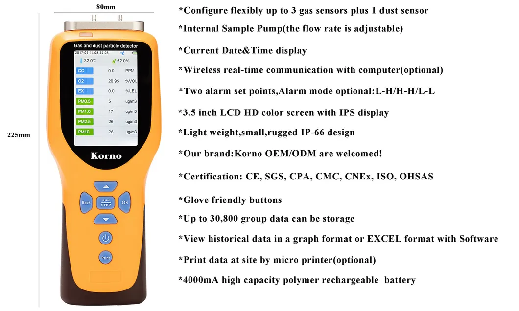 Multifunctional Ammonia Portable Gas Analyzer with Temperature&Humidity Detection